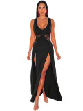 EVE Lace Hollow Out Patchwork Split Maxi Dress MZ-26009