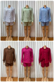 EVE Long Sleeve Solid Shirts Two Piece Short Set GMYU-11322