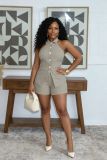EVE Lapel Sleeveless Solid Two Piece Shorts Set SFY-2816