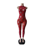 EVE Mesh Hot Stamping Sleeveless Jumpsuit MEM-88713