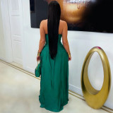 EVE Halterneck Hollow Out Satin Split Maxi Dress BY-7762