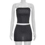 EVE Polka Dot Print Tube Top Mini Skirt 2 Piece Set GDSF-D26ST233