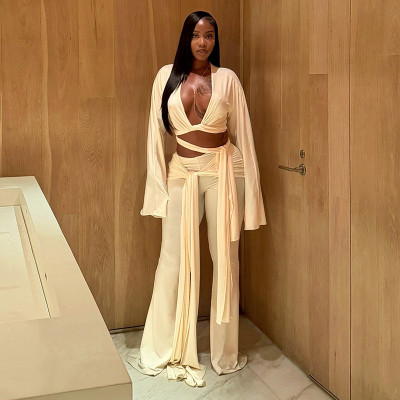 EVE Solid Color Long Sleeve Two Piece Pants Set MXBF-J26ST281