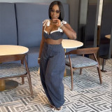 EVE Sexy Patchwork Tie Up Wide Leg Pant Suit GQLK-6626-1