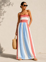 EVE O Neck Stripe Print Tube Top Dress GQLK-6683