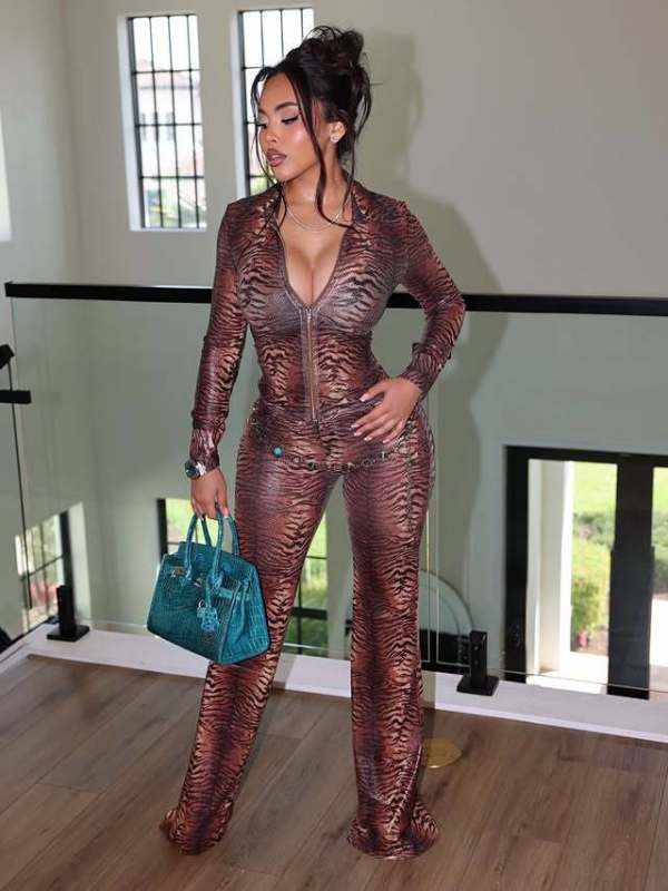 EVE Mesh Print Long Sleeve Two Piece Pants Set MEM-88710