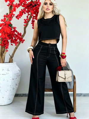 EVE Solid Color Sleeveless Tops Pants Suit YH-9030