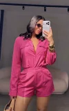 EVE Long Sleeve Solid Shirts Two Piece Short Set GMYU-11322