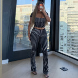 EVE Polka Dot Print Short Sleeve Two Piece Pants Set(With Headscarf) GDSF-D26ST239