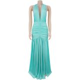 EVE Deep V Neck Ruched Split Evening Dress BY-7778