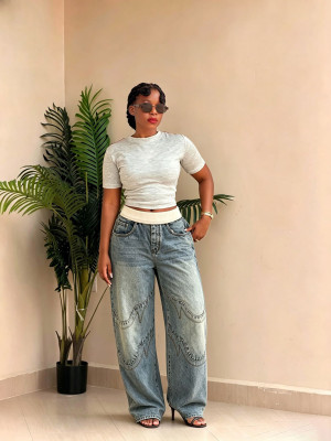 EVE Plus Size Ribbed-Waist Straight Jeans GYLN-9167