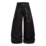EVE Plus Size Metal Ring Rivet Chain Jeans GYLN-9088