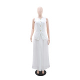 EVE Sleeveless Vest Press Pleated Long Skirt Suit GYLY-10901