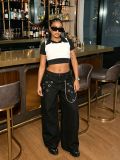 EVE Plus Size Metal Ring Rivet Chain Jeans GYLN-9088