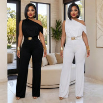 EVE Slash Shoulder Solid Color Jumpsuit BY-7718