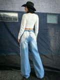 EVE Plus Size Wing Lace Ripped Rhinestone Jeans GYLN-0183