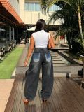 EVE Plus Size Irregular Patchwork Print Jeans GYLN-8091