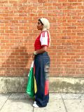 EVE Plus Size jersey Patchwork Print Loose Jeans GYLN-8092
