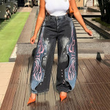 EVE Plus Size Irregular Patchwork Print Jeans GYLN-8091