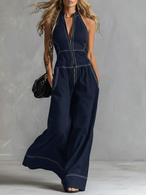 EVE Sleeveless Loose Casual Zipper Jumpsuit GXRF-QC162