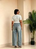 EVE Plus Size Ribbed-Waist Straight Jeans GYLN-9167