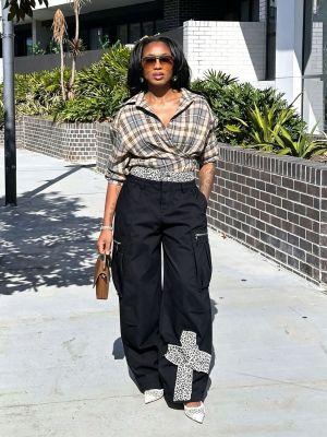 EVE Plus Size Leopard Print Patchwork Jeans GYLN-5540
