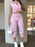EVE Solid Color Sleeveless Top Two Piece Pants Set MIL-L370