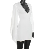 EVE Flare Long Sleeve V Neck Mini Dress GSZM-D26DS272