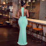 EVE V Neck Halterneck Tie Up Maxi Dress YF-11083