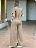 EVE Short Sleeve Solid Color Two Piece Pants Set MIL-L347