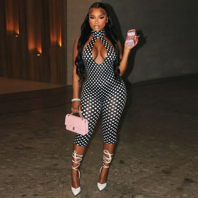 EVE Polka Dot Print Backless Seventh Jumpsuit GDSF-D26JP260