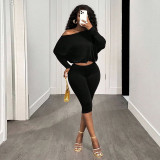EVE Slash Shoulder Loose Long Sleeve Pants Suit GDSF-Q26ST123