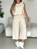 EVE Solid Color Sleeveless Two Piece Pants Set MIL-L392