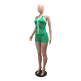 EVE Stripe Lapel Deep V Neck Two Piece Short Set CYA-902420