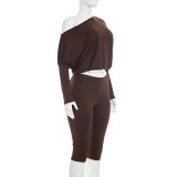 EVE Slash Shoulder Loose Long Sleeve Pants Suit GDSF-Q26ST123