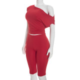 EVE Slash Shoulder Solid Top Seventh Pants Suit GDSF-D26ST276