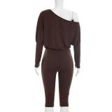 EVE Slash Shoulder Loose Long Sleeve Pants Suit GDSF-Q26ST123