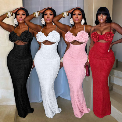 EVE Solid Color Corsage Tube Top Maxi Dress CYA-902444