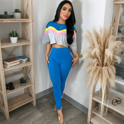 EVE Color Block O Neck Casual Pants Suit CYA-902407