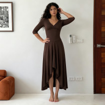 EVE Half Sleeve Solid Color Long Dress GPKJ-MR50285