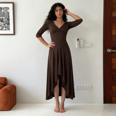 EVE Half Sleeve Solid Color Long Dress GPKJ-MR50285