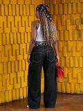 EVE Plus Size Leopard Print Patchwork Straight Jeans GYLN-5118