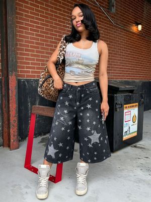 EVE Plus Size Star-Patched Embroidered Straight Jeans GYLN-7705