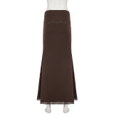 EVE Lace Patchwork Ruched Long Skirts GPKJ-MR50125