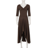 EVE Half Sleeve Solid Color Long Dress GPKJ-MR50285