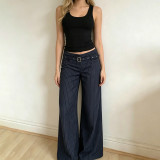 EVE Fashion Stripe Belt Straight Pants GPKJ-MR49906