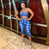 EVE Polka Dot Print Halterneck Two Piece Pants Set(With Headscarf) MXBF-Q26ST076