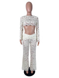 EVE Lace Hollow Out Long Sleeve Pants 2 Piece Set SHD-8118