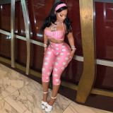 EVE Polka Dot Print Halterneck Two Piece Pants Set(With Headscarf) MXBF-Q26ST076