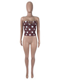 EVE Polka Dot Print Tie Up Strapless Tank Top SHD-8116